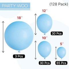 Light Blue Balloons 128 pcs Different Sizes of 18 12 10 5 Inch Baby Pastel