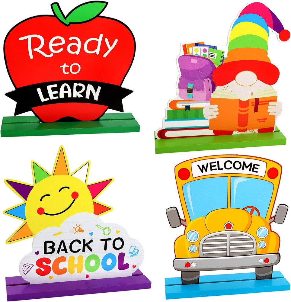 4 Pcs Back to School Decorations First Day of School Decorations Wooden Table Si