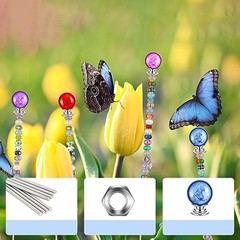 8 Piece DIY Garden Beaded Stakes Kit Stainless Steel Rods Colorful Tops