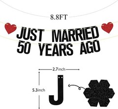 Just Married 50 Years Ago Glittery Banner For Party Decor And Home Decor
