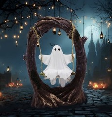 Swinging Ghost on Tree Swing – Cute Spooky Halloween Decor Fall Funny Ghost