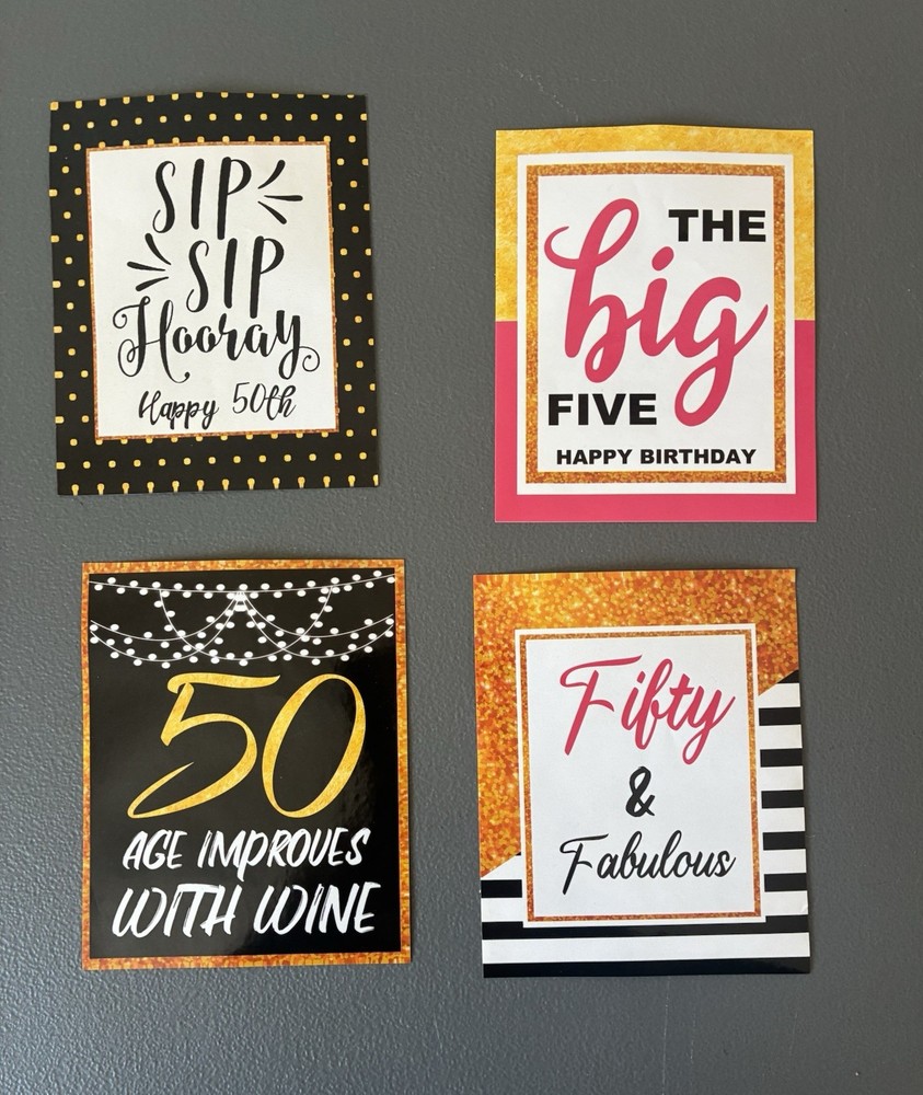 1Pack 4 Sheets Birthday Wine Bottle Labels Happy 50th Birthday Party Stickers