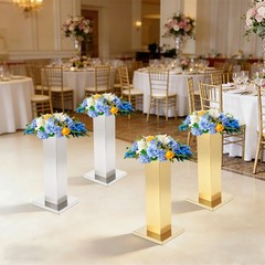 2-Piece 60cm Stainless Steel Column Wedding Flower Stand for Party Decor