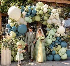 Blue Green Balloon Arch Kit Double Dusty Light Green Slate Blue White Pastel …