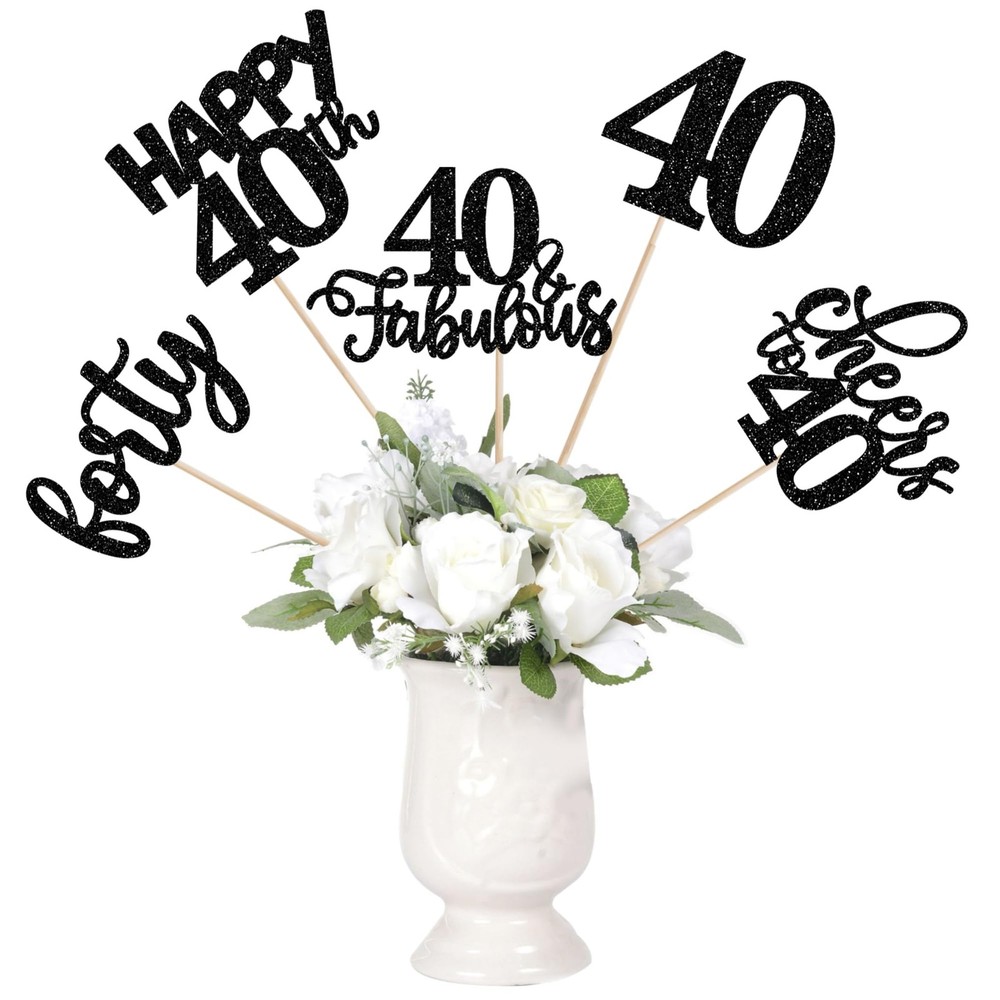 15 Pack Black 40th Birthday Centerpiece Sticks «Cheers to 40th Years»