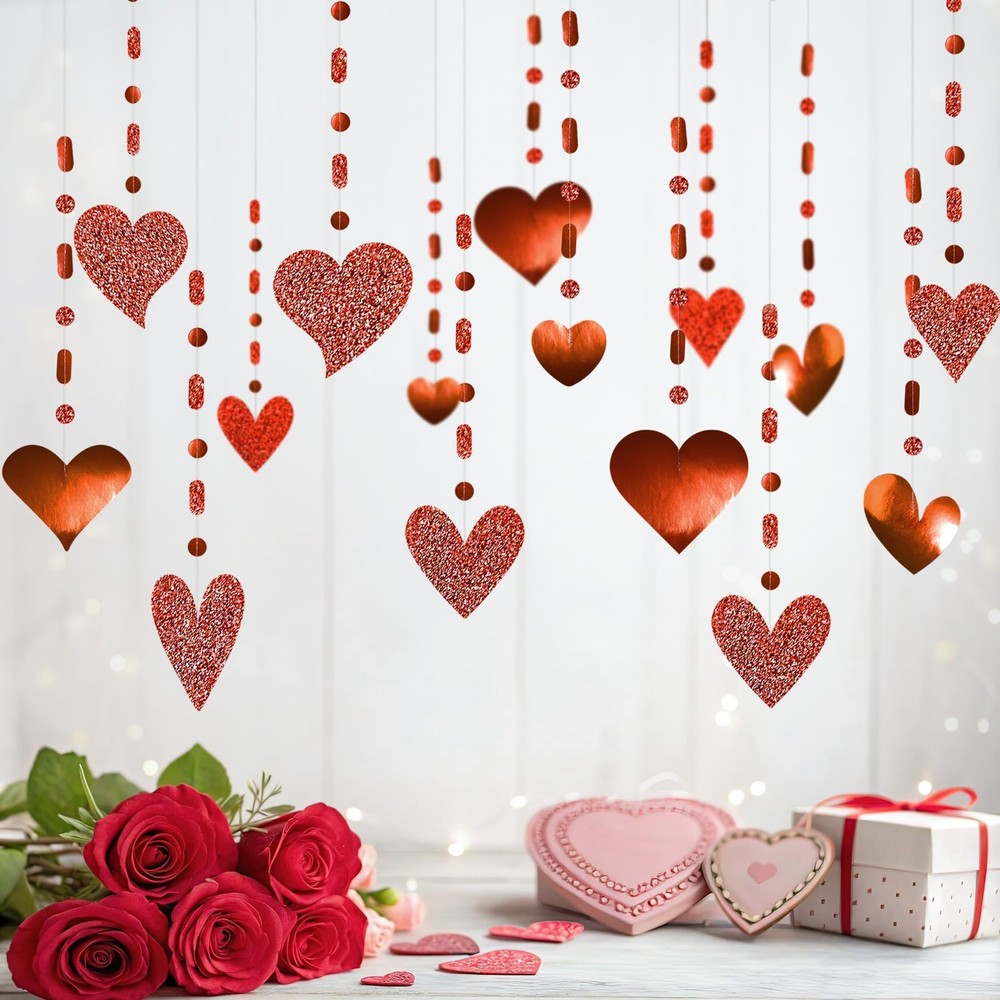 Cheerland Glitter Red Heart Garlands Valentines Day 1 Count (Pack of 1),
