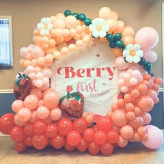 Strawberry Balloon Garland Arch Kit,176pcs Pink Red Green with large mylar ba…