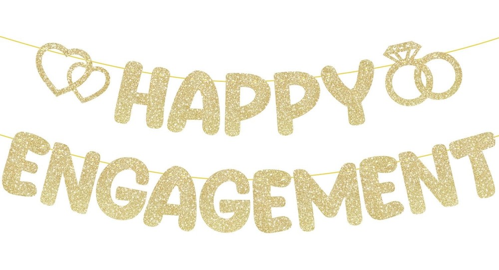 Pre-Strung Engagement Party Decorations,Glitter Happy Engagement Banner,Engaged