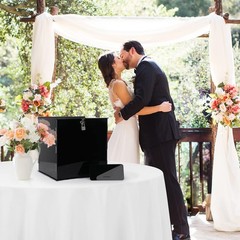 Fowecelt Black Acrylic Wedding Card Box with Lock, 10″ × 9″ × 10″,
