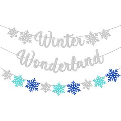 3Pcs Winter Wonderland Banners, Glittery Snowflake Banner Silver Blue