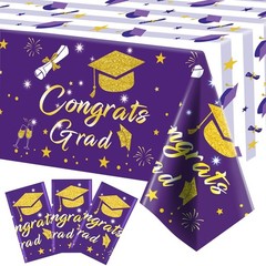 Graduation Tablecloth Party Decorations 2026, 3 Pack Purple Large Size 54″x108″