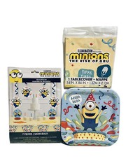 Minions Birthday kit – 8 plates, table cloth, 7pc decorating kit Lot 3- NEW