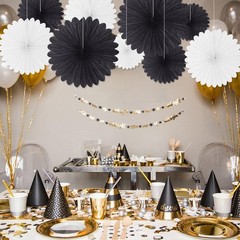 20 PCS Black White Round Hanging Honeycomb Paper Fan Graduation Party Supply