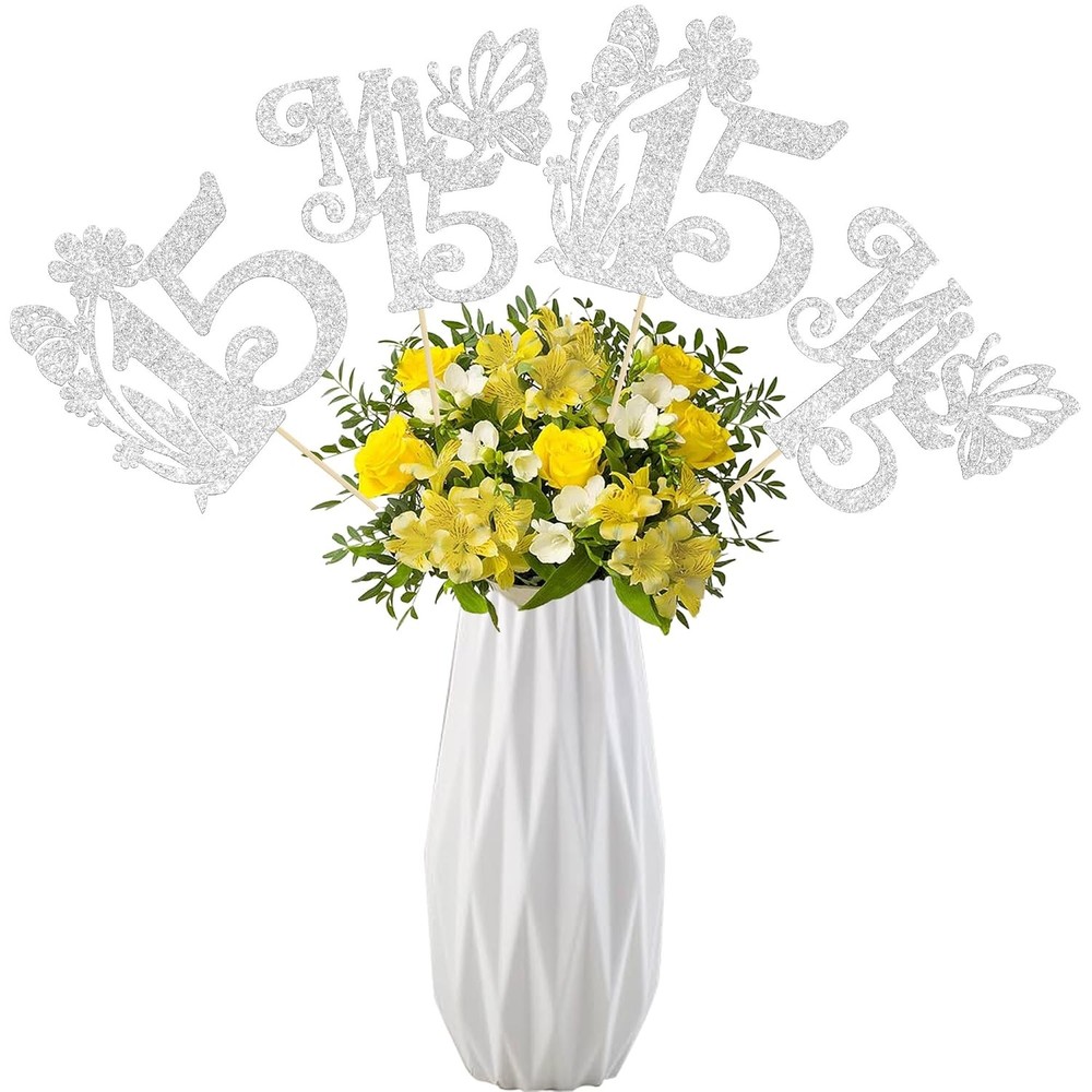 Silver 15th Birthday Centerpiece Sticks Happy Birthday Table Decorations