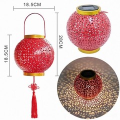 Solar For Red Lantern Iron Hanging Light Outdoor Festive Garden Decoration New