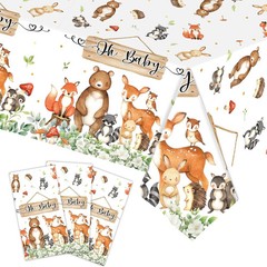 3pcs Woodland Animals Tablecloth Forest Wild Creatures Baby Shower Table Covers