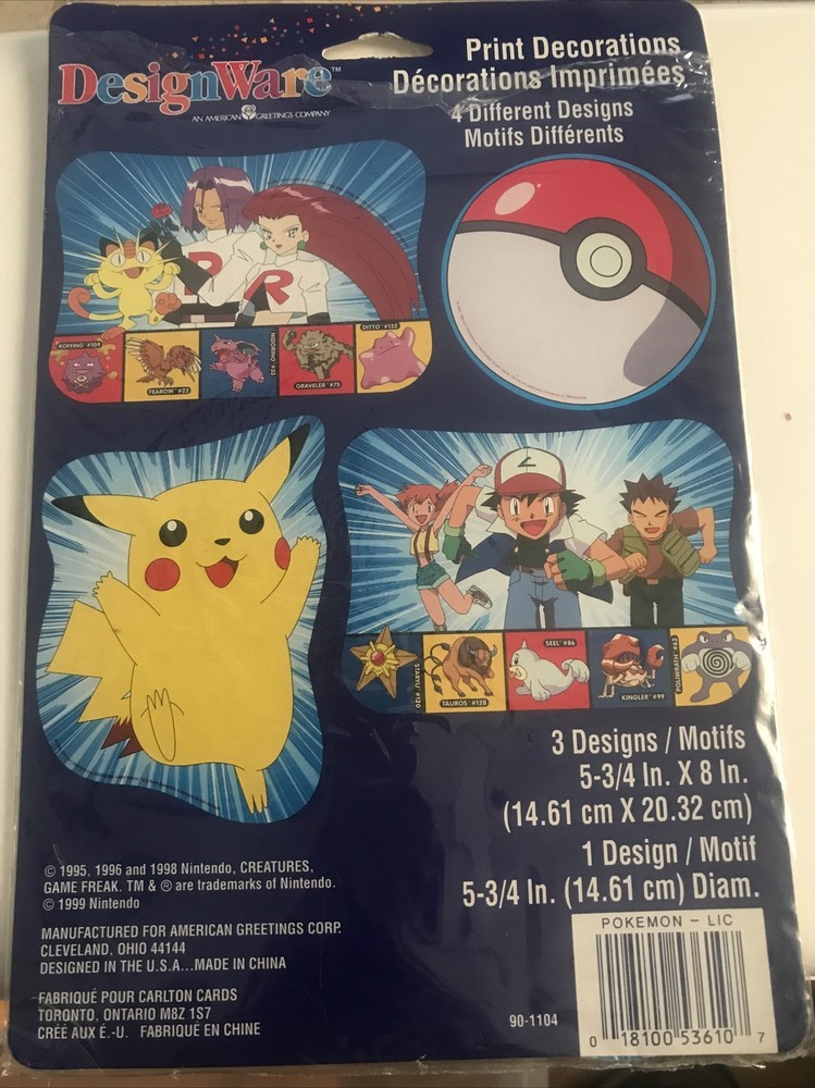 Design Ware Pokemon Print Decorations 4 different designs Party Supplies