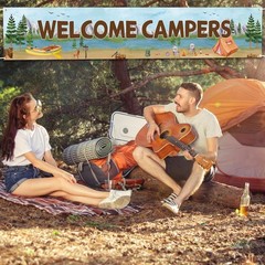 Hippeny Welcome Campers Banner, Camping Theme Birthday Party Decoration, Fami…