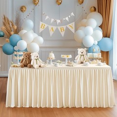 Party Talk Light Champagne Polyester Table Clothes for 4 Foot Rectangle Tables,