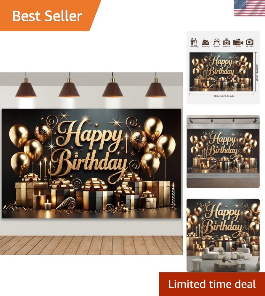 Stunning Black Gold Photography Background for Birthday Events 70.8 x 47.2 Inch