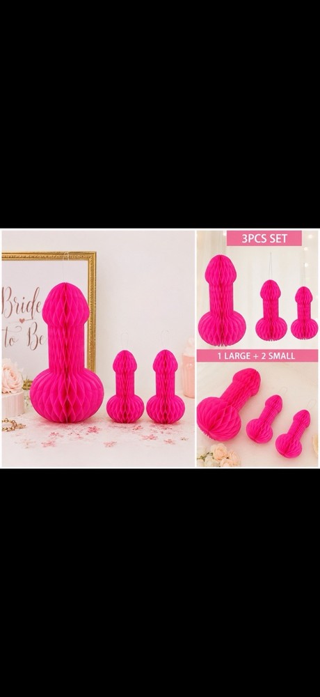 Bachelorette Party Decorations 3PCS Pink Honeycomb Penis Hanging Decor 1 L+ 2 Sm