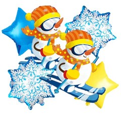 6 Pcs Ski Penguin Balloons Set – 2 Snowflake, 2 Animal Ski Penguin, 2 Star Fo…