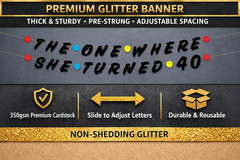 Pre-Strung Friends Themed 40Th Birthday Black Glitter Banner – 40Th Birthday Dec