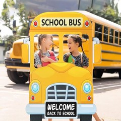 School Bus Photo Booth Frame for Back to School Celebration, 35 Inch Yellow D…