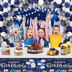 149PCS Blue Silver Birthday Party Decorations,Backdrop, Balloon Arch/Garland Kit