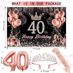 Rose Gold 40th Birthday Decorations Kit Banner Balloons Backdrop Party Supplies