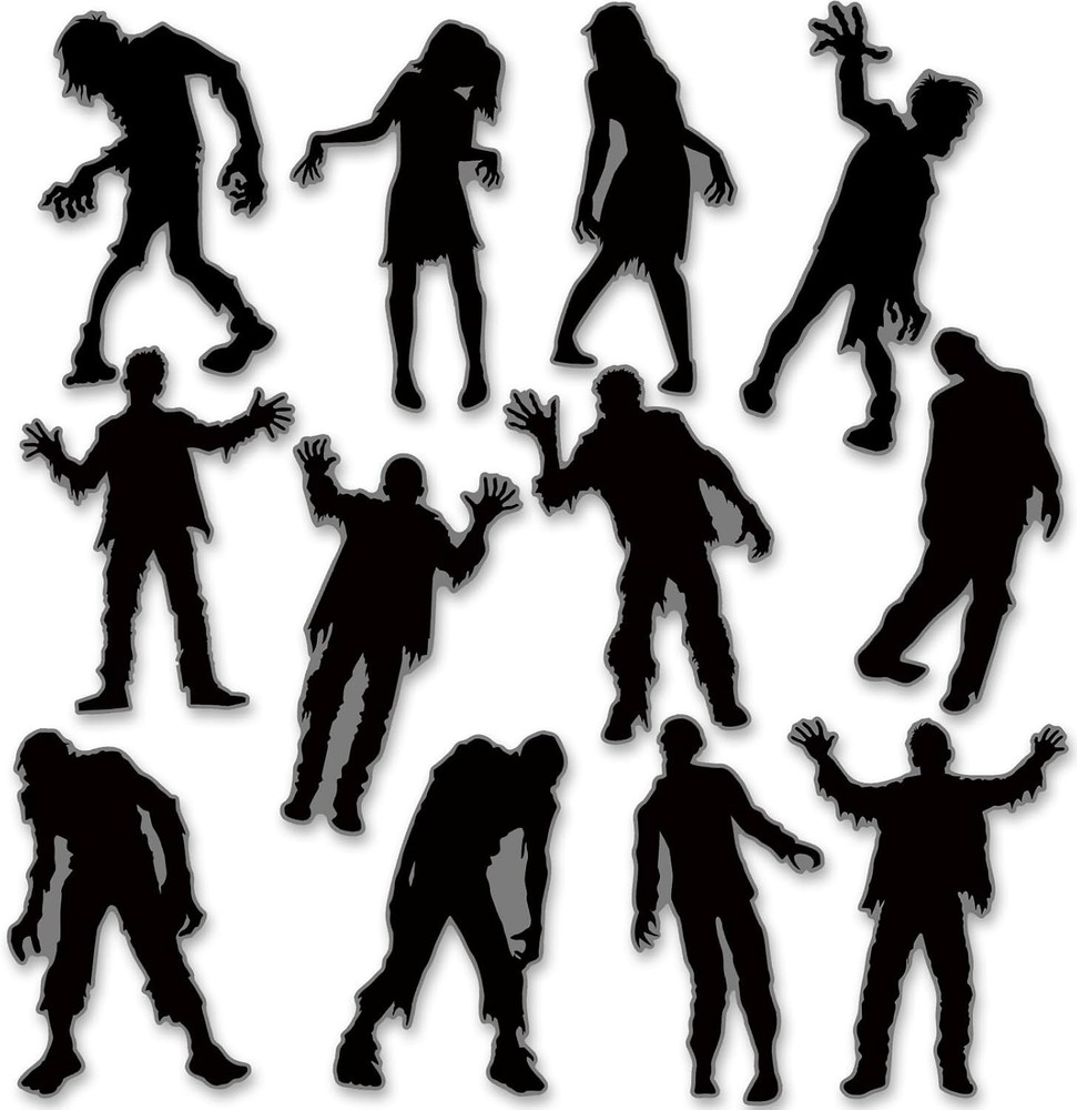 60 Pcs Halloween Zombie Cutouts Creepy Zombie Silhouette Bulletin Board Cutouts