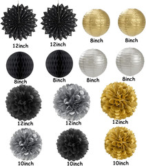 Black Gold Silver Party-Decorations Streamers-Lanterns – 14Pcs Graduation 2026 P