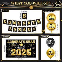 Graduation Decorations 2026-Black and Gold Graduation Party Decorations