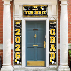 Black and Gold Graduation Decorations Class of 2026 Congrats Grad Banner Grad Po