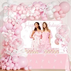 Pink Bow Birthday Decorations Set – 227 Pcs Coquette Party Supplies, Backdrop, C