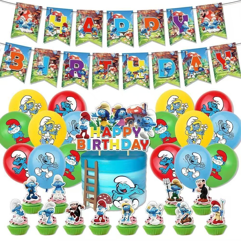 Animation Cartoon Theme Birthday Party Supplies Set,Balloons Banner Cake Toppers