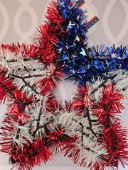 Red White & Blue Patriotic Tinsel Star/ 4th Of July Party Decor America Birthday