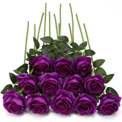 Purple Fake Roses Artificial Flowers – 10 Pcs Fake Artificial Roses Silk Flow…