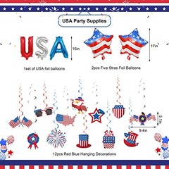 USA Party Decorations, Red Blue White Decorations with American Flag Banner,