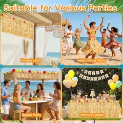 2 Pack Hawaiian Grass Table Skirt 108″ x 29.5″, Laua Party Decorations Grass …