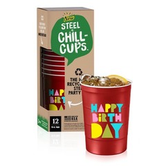 Steel Chill Cups 16 oz. Party ‘Happy 12 Count, Happy Birthday Red