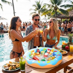 2 Pack Inflatable Ice Serving Bar Cooler Donuts Inflatable Ice Buffet Salad S…