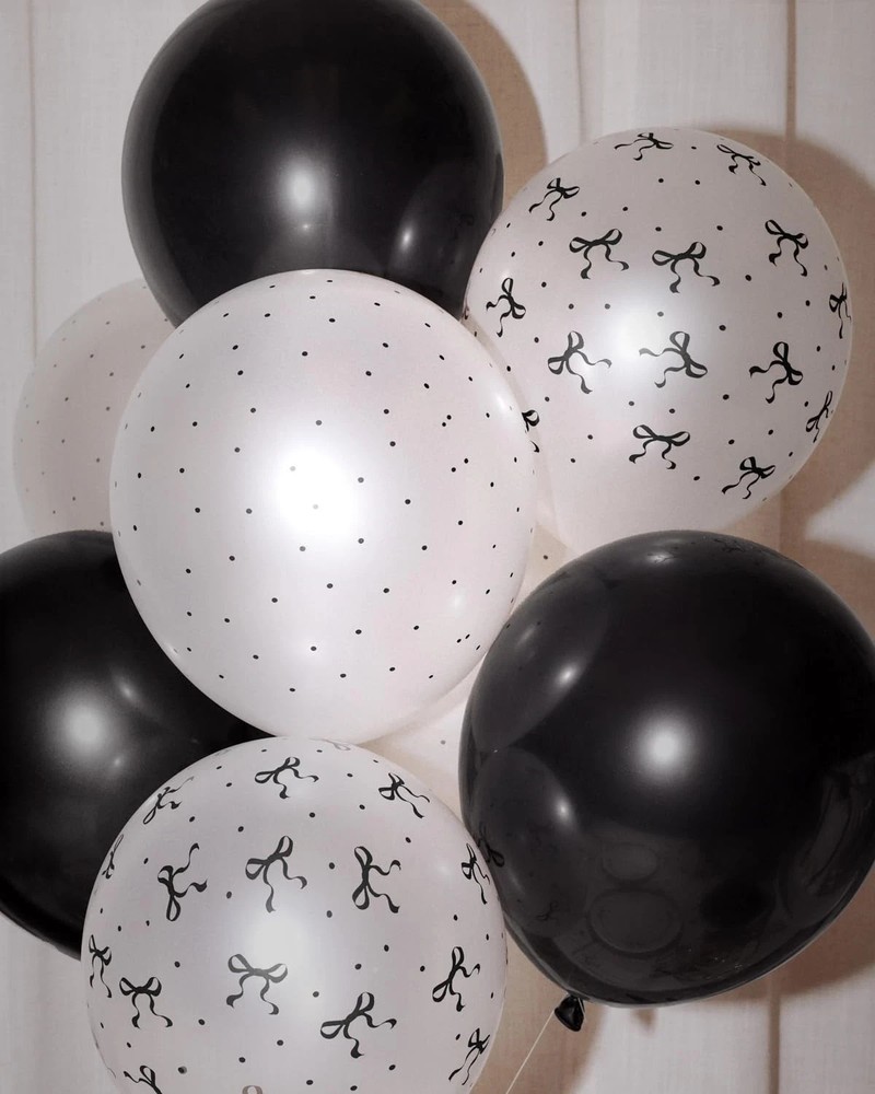 , Black + White Bow Latex Balloons – 24 pk, 12″ | Bachelorette Decorations, A…