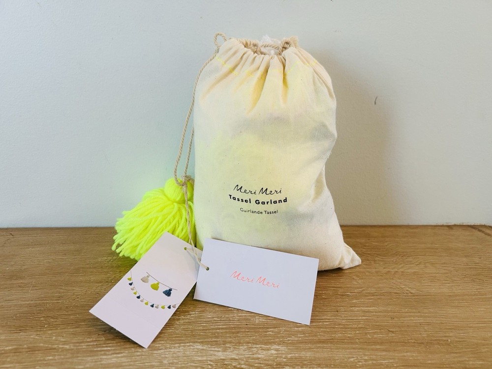 Meri Meri Tassel Garland Blue Yellow White Brand New With Tags And Bag 8 Ft Long