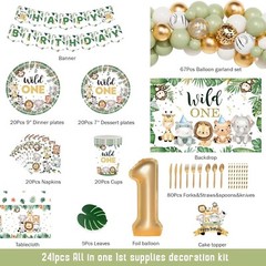 241PCs Wild One Birthday Decorations Boy,ungle Safari Animal Themed 1st Party