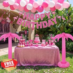 Hungdao 2 Pack Palm Tree Decoration, 67-Inch Hot Pink Inflatable Palm Trees D…