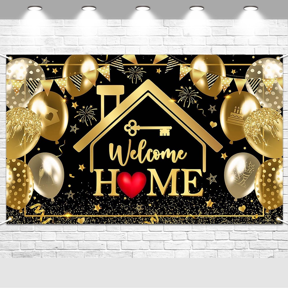 Avezano Welcome Home Banner Black and Gold Welcome Home Decorations Backdrop …