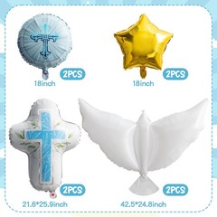 Religious Foil Balloons Party Decoration – 7Pcs Cross White Dove Star Aluminu…