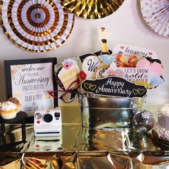 41 PCS Anniversary Photo Booth Props Kit 8×10 Sign Sticks Adhesive Pads