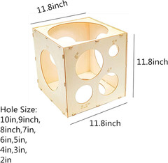 9 Holes Assemblable Wood Balloon Sizer Cube DIY Cube Tool Measurement Box for Pa